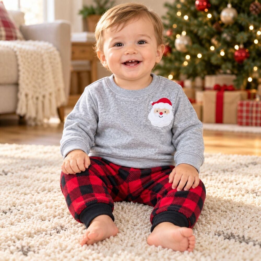 Carter's Just One You 12M Christmas Santa Fleece Outfit Set Buffalo Plaid